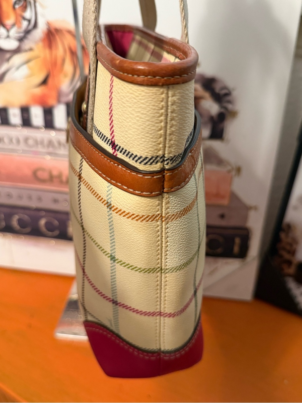Coach Leatherware Plaid Tote Bag in Cream and Pink - Picture 6 of 14